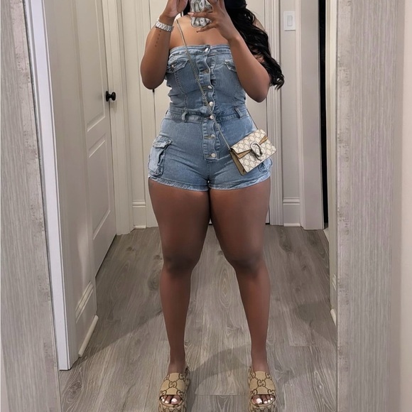 Denim One Piece Romper - Picture 1 of 3